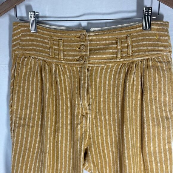 Free People Yellow High Waist Woven Striped Button Front Crop Pants Sz 2 - Picture 3 of 8